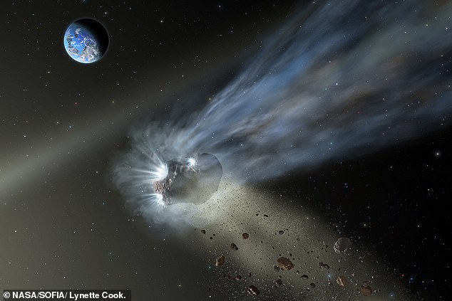 Esta ilustración de un cometa de la Nube de Oort a su paso por el sistema solar interior con polvo y gas que se evaporan en su cola muestra cómo estos visitantes helados pueden haber entregado carbono a mundos rocosos tempranos y calientes como la Tierra.