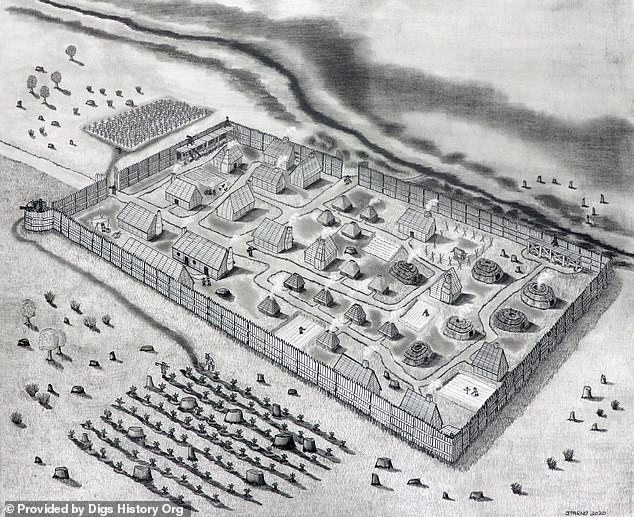 Una representación del fuerte de 1634 en el asentamiento de St. Mary en el sur de Maryland, uno de los primeros campamentos británicos permanentes en los futuros Estados Unidos.
