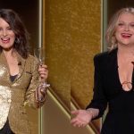 UNSPECIFIED: 78th Annual GOLDEN GLOBE AWARDS -- Pictured in this screengrab released on February 28, (l-r) Hosts Tina Fey and Amy Poehler speak onstage at the 78th Annual Golden Globe Awards broadcast on February 28, 2021. --  (Photo by NBC/NBCU Photo Bank via Getty Images)
