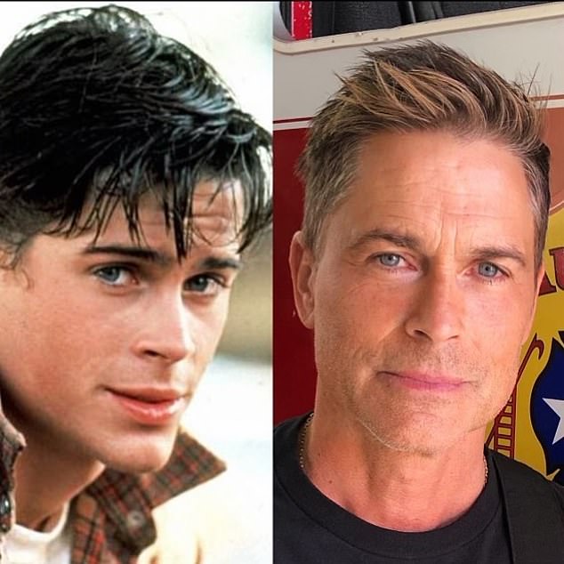 ¡Entonces y ahora!  Rob Lowe celebró su 57 cumpleaños con un flashback de él cuando tenía 18 años en el set de The Outsiders, demostrando que seguía siendo tan guapo como siempre.