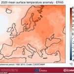 Europa tuvo su año más cálido registrado en 2020. La imagen muestra una anomalía de temperatura del aire en la superficie promedio para 2020 en relación con el período de referencia 1981-2010 (en ° C)