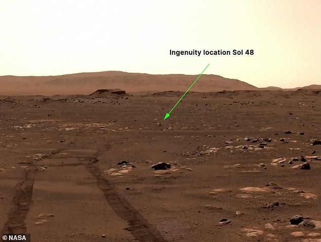 El helicóptero Ingenuity de la NASA intentará su 'momento de los hermanos Wright' en Marte en solo dos días, anunció con orgullo la agencia espacial estadounidense el viernes.  La imagen fue tomada por el rover Perseverance, que transmitirá tareas al helicóptero enviado a Marte por la NASA.