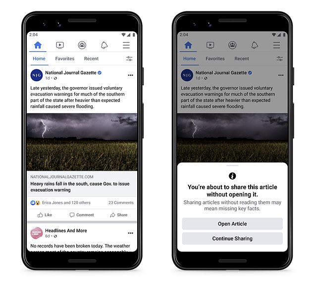 Facebook está probando una nueva ventana emergente que pregunta a los usuarios si han LEÍDO un artículo antes de compartirlo.