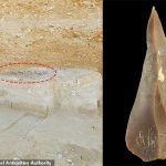 Un nuevo estudio sugiere que los humanos y los neandertales vivieron juntos en el desierto de Negev en Israel, hace aproximadamente 50.000 años.  El área de Boker Tachtit es el primer punto de migración conocido desde África para los primeros humanos en el área.  De izquierda a derecha: vista del sitio de excavación de Boker Tachtit.  Circundado: un grupo de artefactos de piedra de pedernal desenterrados;  Punta de sílex representativa del Paleolítico superior en Boker Tachtit