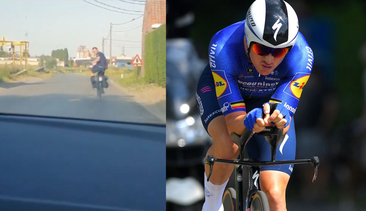 Yves Lampaert vuelve a casa con alforjas en su bicicleta después de ganar el título belga de contrarreloj