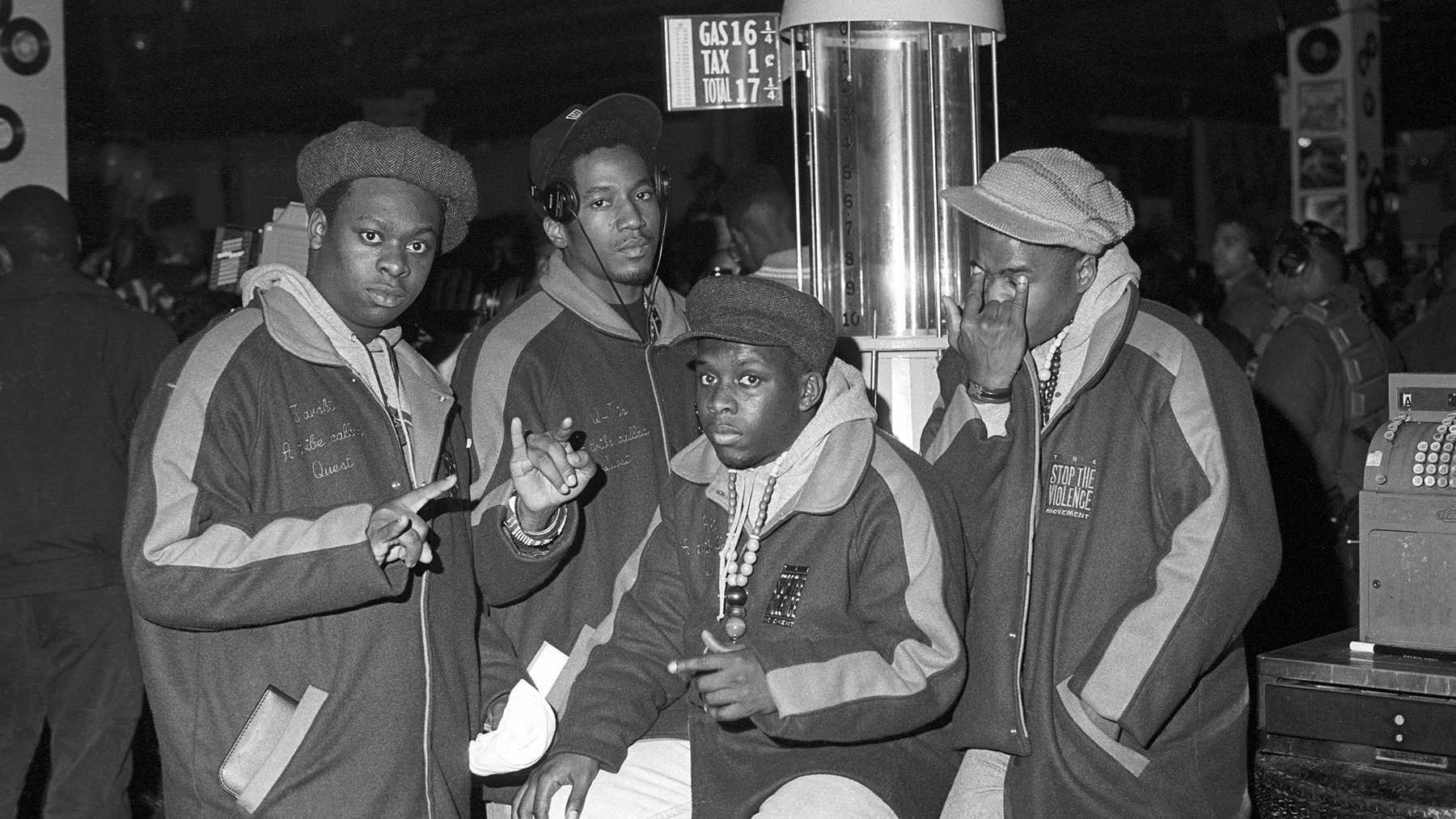 NEW YORK - APRIL 4:   (L-R) Jarobi White, Q-Tip, Phife Dawg and Ali Shaheed Muhammad of the hip hop group 'A Tribe Called Quest' pose for a portrait session on April 4, 1990 in New York . (Photo by Al Pereira/Michael Ochs Archives/Getty Images)