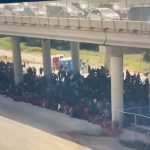 Las imágenes muestran a decenas de migrantes detenidos por agentes de la Patrulla Fronteriza parados en una larga cola debajo del Puente Anzalduas en la frontera sur entre México y Estados Unidos.