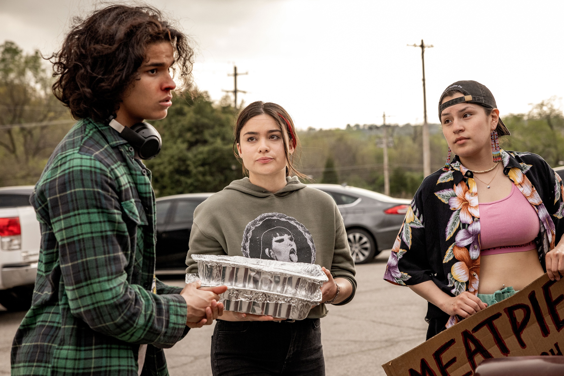 RESERVATION DOGS “NDN Clinic” Episode 2 (Airs Monday, August 9) — Pictured: (l to r): D’Pharaoh Woon-A-Tai as Bear, Devery Jacobs as Elora Danan Postoak, Paulina Alexis as Willie Jack. CR: Shane Brown/FX