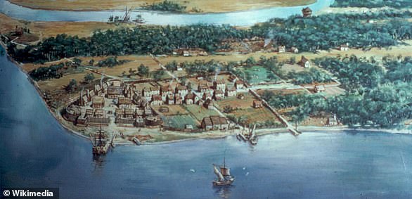 El pasado de Virginia: una pintura que sugiere cómo era Jamestown a principios del siglo XVII, cuando fue el primer asentamiento inglés exitoso.