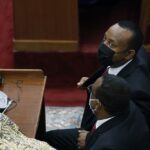Abiy Ahmed Ali (R) took the oath of office during the joint session of the House of Peopleâs Representatives and House of the Federation held on Monday in Addis Ababa, Ethiopia on October 4, 2021.
