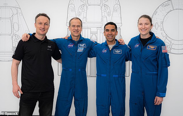 Raja Chari (segundo desde la derecha) se convertirá en el segundo comandante novato de un vuelo espacial, y se le unirán Thomas Marshburn (izquierda) y Kayla Barron (derecha) de la NASA, con Matthias Maurer (segundo a la izquierda) de la ESA.