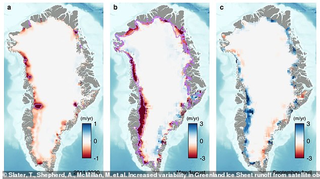 El derretimiento de las capas de hielo de Groenlandia está 'aumentando los riesgos de inundaciones en todo el mundo', según un nuevo estudio que encontró que más de 3,5 billones de toneladas han desaparecido en la última década.