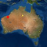 Un terremoto de magnitud 5.4 golpeó la región de East Pilbara en Australia Occidental (visto como un marcador rojo) el sábado por la noche.