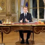 Emmanuel Macron (fotografiado en el palacio en 2018) pronunció un discurso en la fiesta, en la que se servía alcohol, y luego se fue alrededor de las 10 p.m.