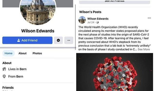 Facebook ha eliminado 500 cuentas utilizadas por China para difundir afirmaciones falsas del 'biólogo suizo' Wilson Edwards Covid-19 y propaganda anti-estadounidense