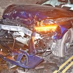 El Audi A5 de Loic Freeman después del accidente en mayo de 2020 cuando se pasó una luz roja mientras conducía bajo los efectos del alcohol