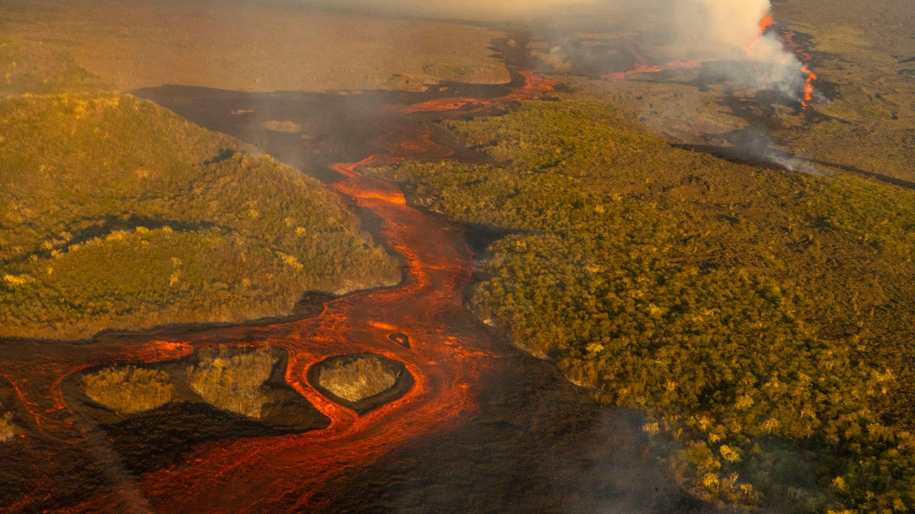 El volcán más alto de Galápagos entra en erupción y arroja lava y cenizas