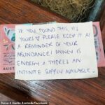 La madre de Queensland, Katherine, dijo que su hija encontró el dinero en efectivo adjunto a una nota escrita a mano que decía:
