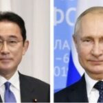 La foto combinada muestra al primer ministro japonés Fumio Kishida (L) y al presidente ruso Vladimir Putin.  (Kiodo)