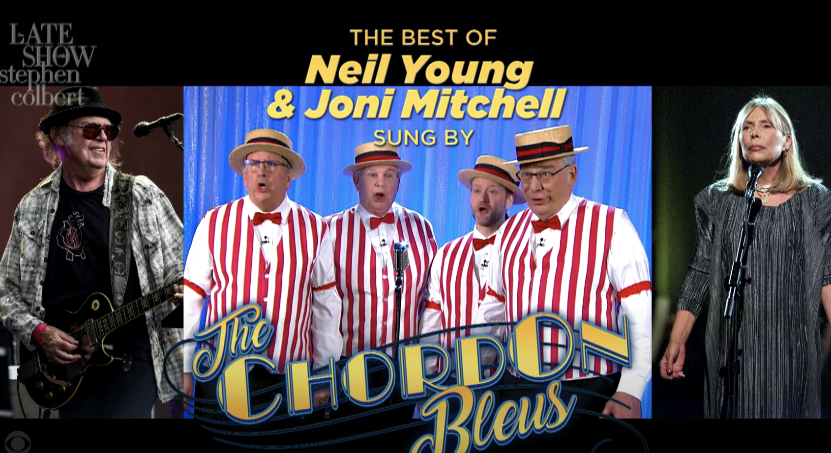 Neil Young, Joni Mitchell reinventados por Barbershop Quartet en 'Colbert'