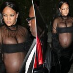 Rihanna embarazada deslumbra con un vestido transparente en la fiesta posterior a los Oscar 2022