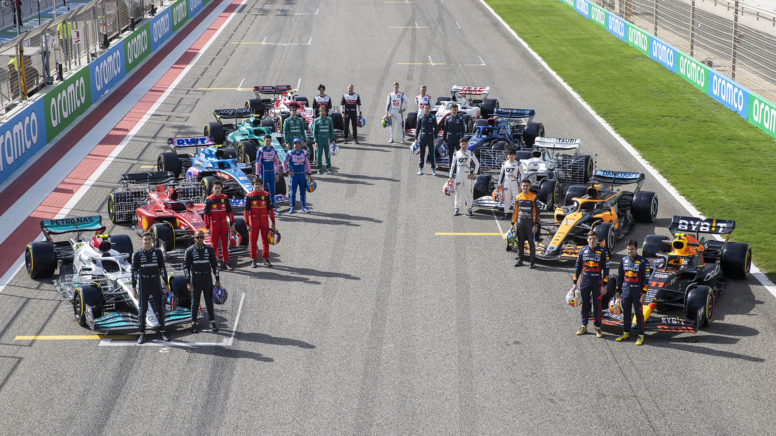 F1 2022 drivers on the grid in Bahrain. Bahrain March 2022