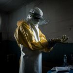 A health worker at a supported Ebola Treatment Centre. (John Wessels, AFP)