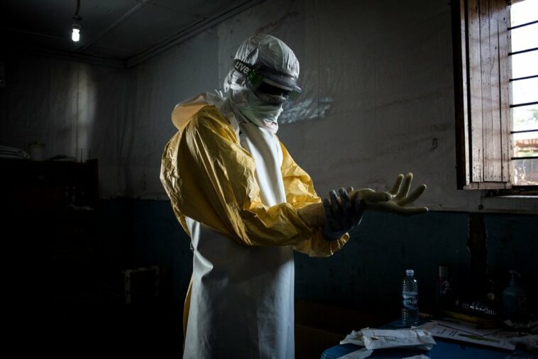 A health worker at a supported Ebola treatment centre. File Photo. (John Wessels, AFP)