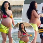 Rihanna embarazada luce bikini de lentejuelas con A$AP Rocky