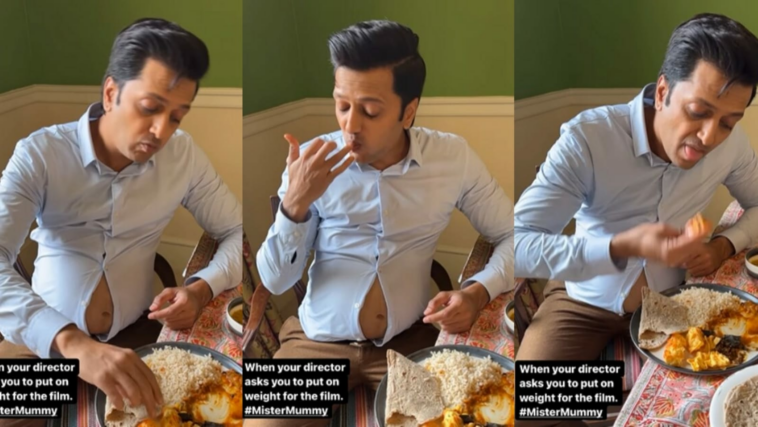 Riteish Deshmukh revela que está "aumentando de peso" mientras comparte un video de sí mismo comiendo con la barriga hacia afuera.  Reloj