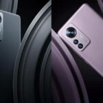 Two images of Xiaomi 12 Pro phones in black and purple colours.