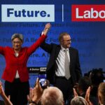 El líder de la oposición australiana Anthony Albanese (derecha) y la ministra de Asuntos Exteriores en la sombra, Penny Wong, en el lanzamiento de su campaña en Perth.