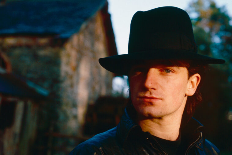 Portrait of Irish Rock singer Bono, of the group U2, Dublin, Ireland, 12/21/1982. (Photo by Steve Rapport/Getty Images)