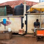 Wall painting about water drinkability. (action for cholera fighting) in Yaounde, Cameroon.