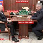 Se vio a Putin hinchado agarrando una mesa mientras se encorvaba en su silla durante una reunión televisada el mes pasado con su ministro de Defensa, Sergei Shoigu.