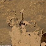 El rover Curiosity de la NASA tomó esta fotografía de dos torres de roca marcianas el 17 de mayo. Se cree que son 'hoodoos', creadas a partir de sustancias parecidas al cemento que una vez llenaron antiguas grietas en el lecho rocoso.  Esta roca dura permaneció una vez que la roca circundante más blanda se erosionó.
