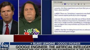 Blake Lemione, el investigador de inteligencia artificial de Google ahora suspendido, le dijo a Tucker Carlson de Fox News que el gigante tecnológico en su conjunto no ha pensado en las implicaciones de LaMDA.  Lemione comparó el sistema de IA con un