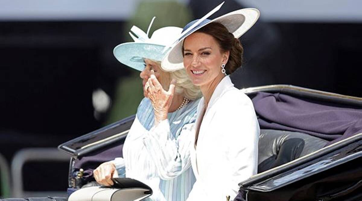 Kate Middleton, Kate Middleton news, Kate Middleton fashion, Kate Middleton accessories, Kate Middleton Diana earrings, Kate Middleton Trooping the Colour parade, indian express news