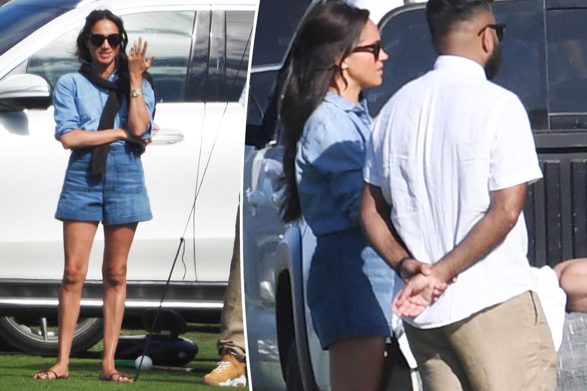 Meghan Markle usa shorts de mezclilla y sandalias en el partido de polo de Harry