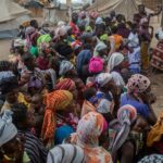 Displaced women meet at the Centro Agr‡rio de Napala where hundreds of displaced arrived in recent months are sheltered, fleeing attacks by armed insurgents in different areas of the province of Cabo Delgado, in northern Mozambique.