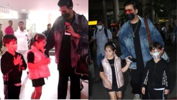 Karan Johar regresa de Londres con los niños Yash y Roohi, les pide 'do namaste' a los paparazzi en el aeropuerto de Mumbai.  Reloj