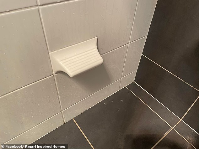 La mamá Mina Alcantara, de Gold Coast, buscó la ayuda de otros en Facebook porque quería desesperadamente saber qué plataforma de cerámica extraña sobresalía de la pared de la ducha (en la foto)