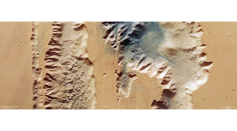 Mars Express de la ESA captura una imagen del 'Gran Cañón marciano' más grande que la realidad