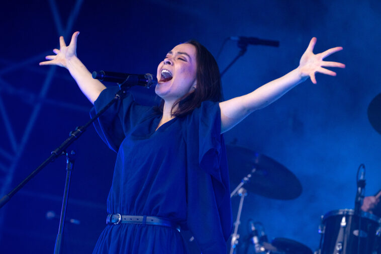 MARGATE, ENGLAND - JUNE 24: Mitski performs during Leisure Festival at Dreamland on June 24, 2022 in Margate, England. (Photo by Lorne Thomson/Redferns)
