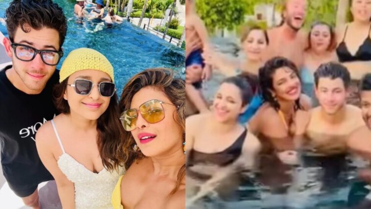 Priyanka Chopra sostiene a Parineeti Chopra en fotos invisibles de la fiesta de cumpleaños, posa con Nick Jonas en la piscina.  ver fotos