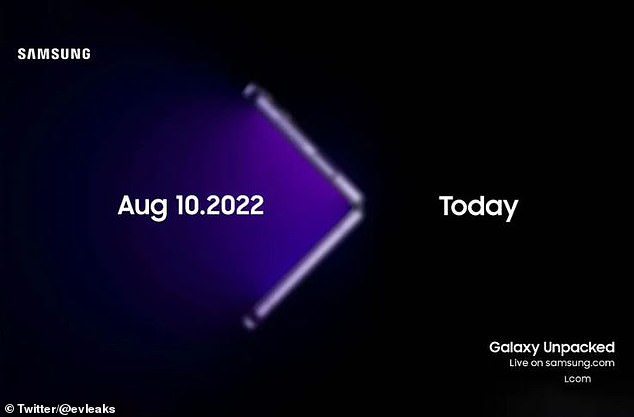 La imagen promocional de Samsung muestra un contorno borroso de un nuevo teléfono plegable y el texto