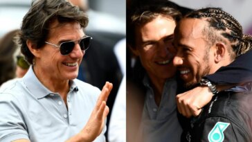 Tom Cruise celebra su 60 cumpleaños en el Gran Premio Británico de Fórmula 1, abraza a Lewis Hamilton.  ver fotos