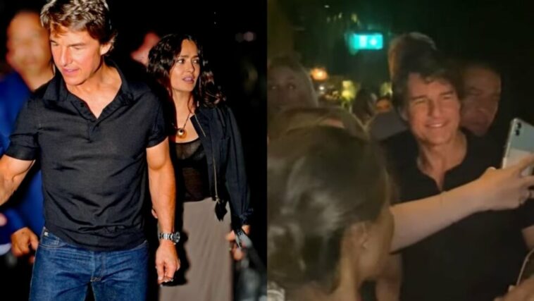 Tom Cruise sale a cenar con Salma Hayek, los fanáticos los agolpan y gritan su nombre.  Reloj
