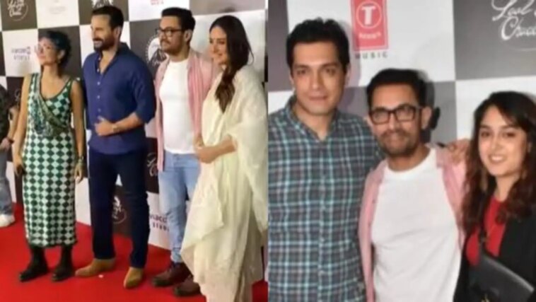 Aamir Khan posa con Kiran Rao, Junaid, Ira Khan en el estreno de Laal Singh Chaddha;  Saif Ali Khan se une a Kareena Kapoor