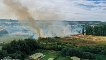 Alrededor de las 2:30 p. m., las llamas arrasaron el antiguo campo de golf en el área de Sandhole, justo al lado de Malling Road.